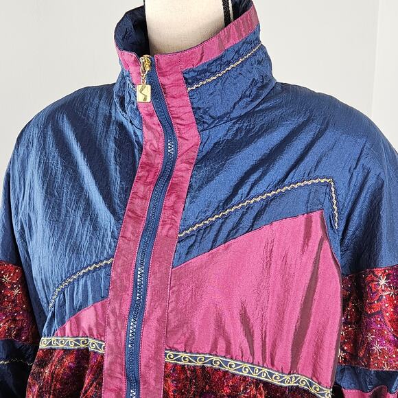 Active Stuff Vintage Blue Maroon Windbreaker Bomber Jacket | M | MINOR FLAWS - Picture 3 of 16